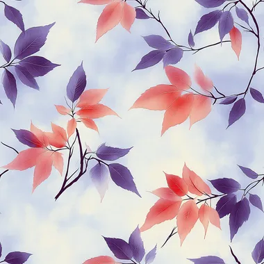 Tiny size digital seamless pattern with infinitesimal light purple bamboo leaves on light blue background, soft shadow and distressed stained texture make it attractive. Soft and bright colors.  --s 750