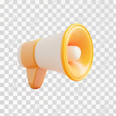 a white 3d design image of an orange and yellow megaphone icon,in the style of soft focus icon,foampunk,light orange and bronze,ambient occlusion,back button focus,website