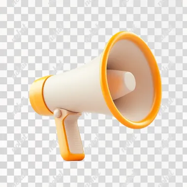 a white 3d design image of an orange and yellow megaphone icon,in the style of soft focus icon,foampunk,light orange and bronze,ambient occlusion,back button focus,website