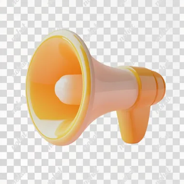 a white 3d design image of an orange and yellow megaphone icon,in the style of soft focus icon,foampunk,light orange and bronze,ambient occlusion,back button focus,website