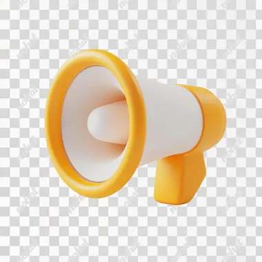 a white 3d design image of an orange and yellow megaphone icon,in the style of soft focus icon,foampunk,light orange and bronze,ambient occlusion,back button focus,website