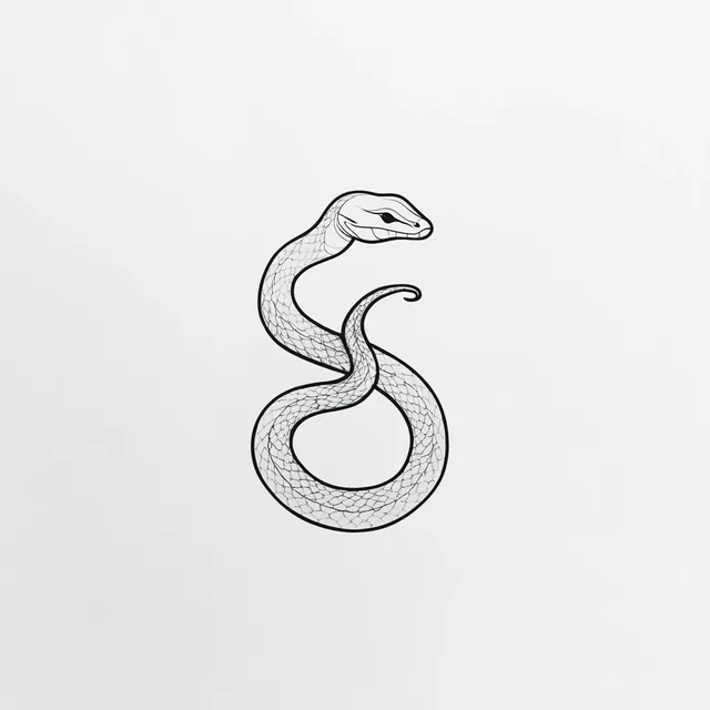 Minimalistic Snake Outline Drawing - Serpent in Black and White Art