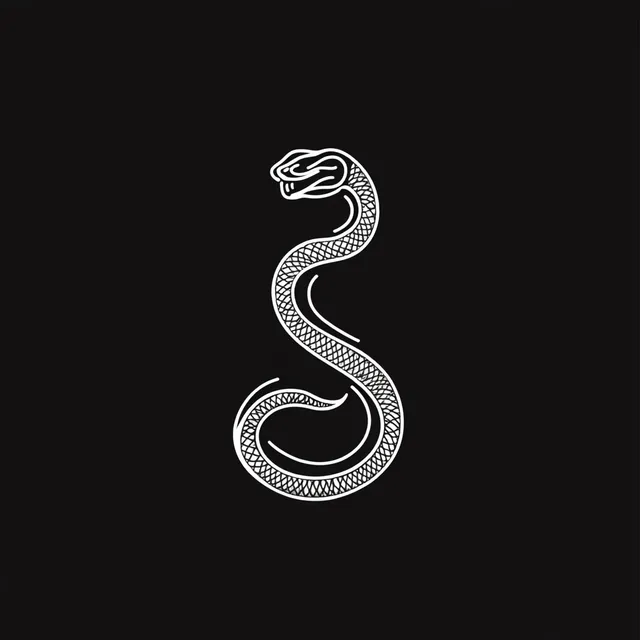 Minimalistic White Snake Outline on Black Background for Home Decor