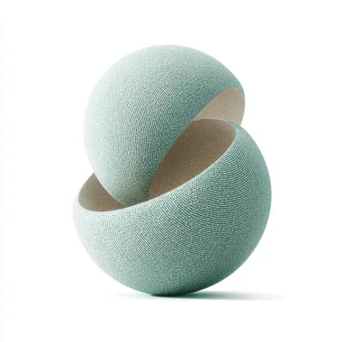 three spheres cut into sectors, nested inside each other, separated from each other, symbolizing a cyclical process of 3 steps, three spheres made of woven fabric of green-blue color with a small weave, high detail, white isolated background, 4k   cisvpzh