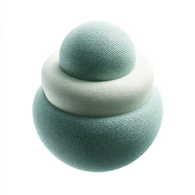three spheres cut into sectors, nested inside each other, separated from each other, symbolizing a cyclical process of 3 steps, three spheres made of woven fabric of green-blue color with a small weave, high detail, white isolated background, 4k   cisvpzh