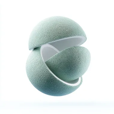 three spheres cut into sectors, nested inside each other, separated from each other, symbolizing a cyclical process of 3 steps, three spheres made of woven fabric of green-blue color with a small weave, high detail, white isolated background, 4k   cisvpzh