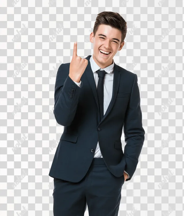 PNG Confident Young Man in Suit Making Gesture