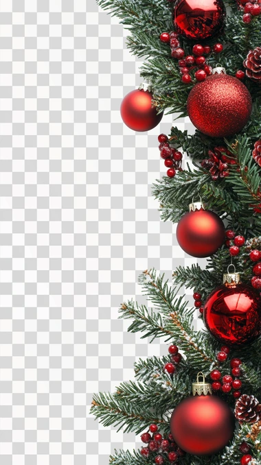 Christmas Tree Border And Ornaments Decoration Isolated On white background