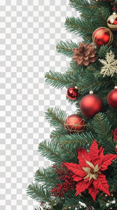 Christmas Tree Border And Ornaments Decoration Isolated On white background