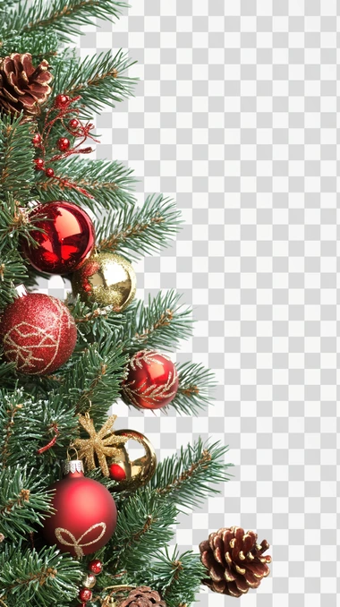 Christmas Tree Border And Ornaments Decoration Isolated On white background