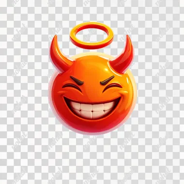 a smiling devil emoji with an angel ring above its head