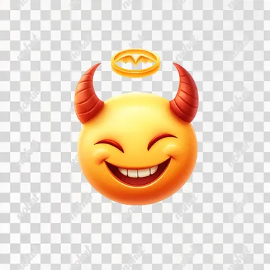a smiling devil emoji with an angel ring above its head