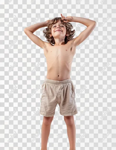 funny childlike figure posing in funny postures over white background