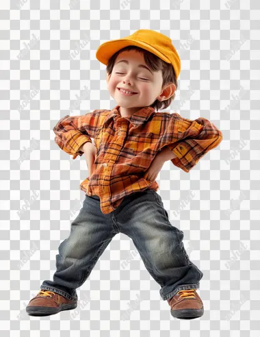funny childlike figure posing in funny postures over white background