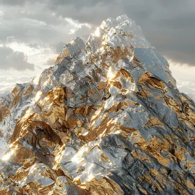 A dazzling and beautiful golden and silver mountain, 3D rendering, high quality, high details, hyper realistic
