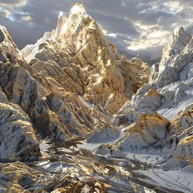 A dazzling and beautiful golden and silver mountain, 3D rendering, high quality, high details, hyper realistic