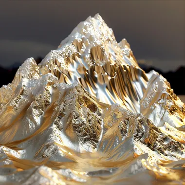 A dazzling and beautiful golden and silver mountain, 3D rendering, high quality, high details, hyper realistic