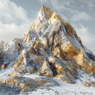 A dazzling and beautiful golden and silver mountain, 3D rendering, high quality, high details, hyper realistic
