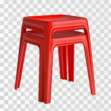 Sturdy plastic red square low stools, stackable chairs for children, suitable for school, dining table, home, office, cafe, or shop. Modern, high chairs in stock, on a white background,c4d