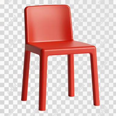 Sturdy plastic red square low stools, stackable chairs for children, suitable for school, dining table, home, office, cafe, or shop. Modern, high chairs in stock, on a white background,c4d
