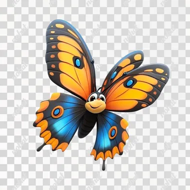 Butterfly, 3D Illustration of Disney Cartoon, Standing Cartoon Animation, Isolated on White Background
