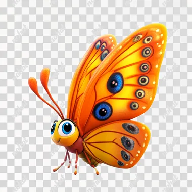 Butterfly, 3D Illustration of Disney Cartoon, Standing Cartoon Animation, Isolated on White Background