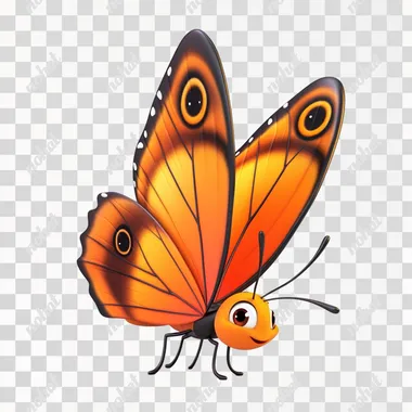 Butterfly, 3D Illustration of Disney Cartoon, Standing Cartoon Animation, Isolated on White Background