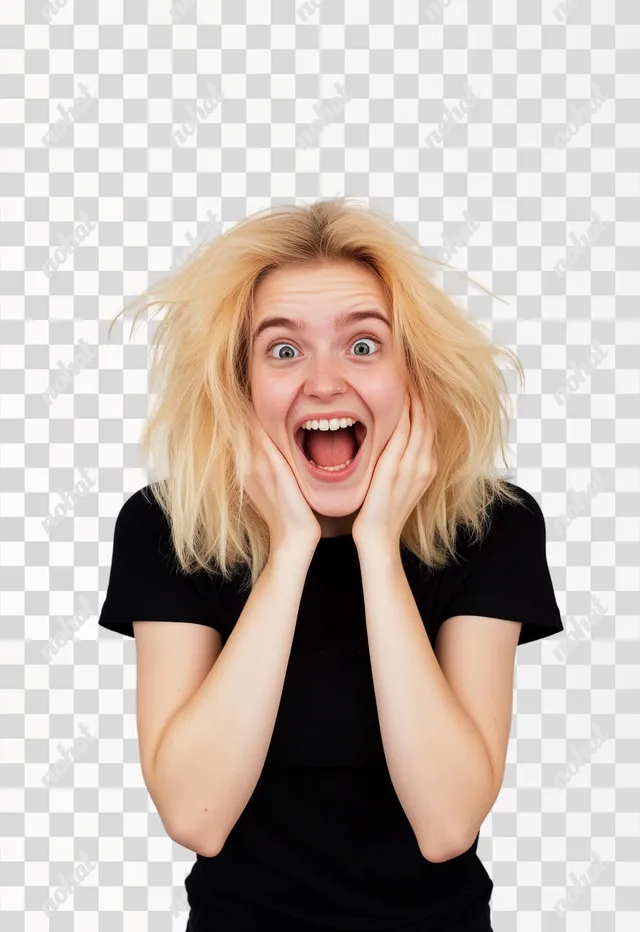 PNG Surprised young woman with blonde hair and tan skin, excited expression