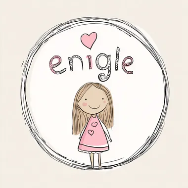 Handmade English word with love, cute pink heart cartoon girl with light brown hair, circle on white background, simple shape, hand drawn style --s 50