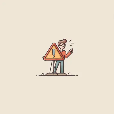 a flat icon of a character holding a warning sign and pointing at something under him.