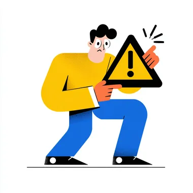 a flat icon of a character holding a warning sign and pointing at something under him.