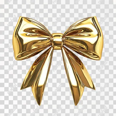 metallic golden Bow jewelry piece with a golden finish, inflated look, chromatic, glossy, shiny finish wit a christmas bauble hanger, white background, studiophotography, soft light