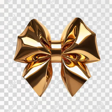 metallic golden Bow jewelry piece with a golden finish, inflated look, chromatic, glossy, shiny finish wit a christmas bauble hanger, white background, studiophotography, soft light
