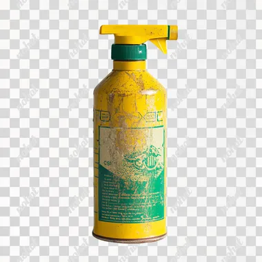 insecticide spray can, yellow, with green label, no background
