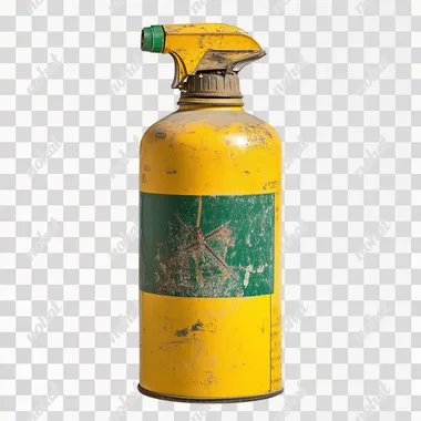insecticide spray can, yellow, with green label, no background