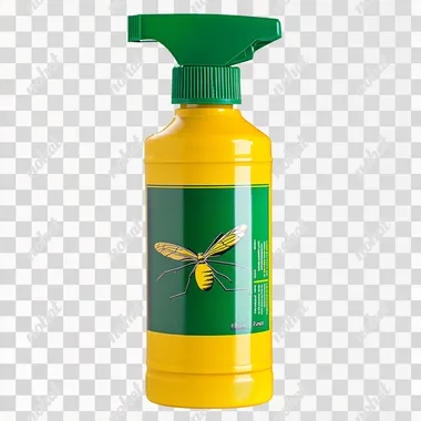 insecticide spray can, yellow, with green label, no background