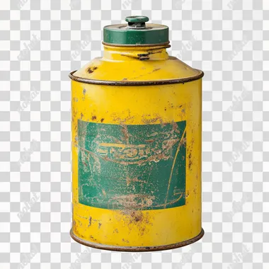 insecticide spray can, yellow, with green label, no background