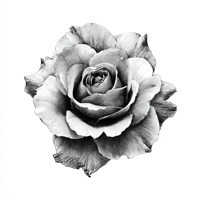 Black and White Illustration of a Rose - Top View