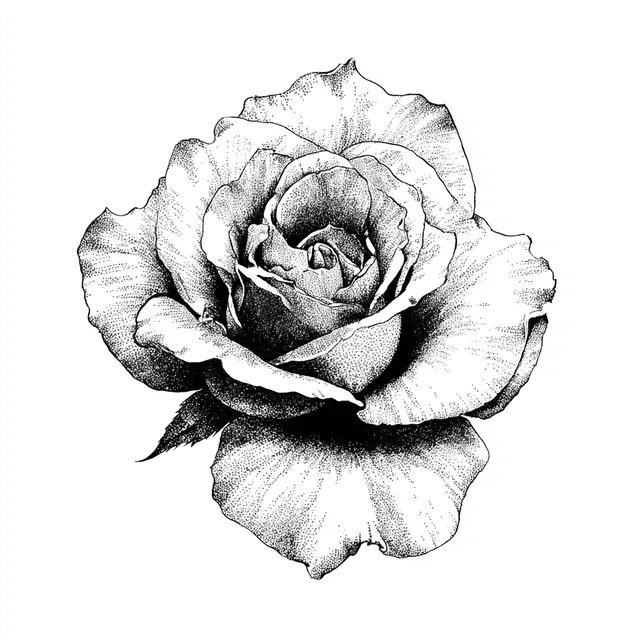 Elegant Black and White Top View Rose Illustration