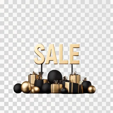 Black Friday sale banner, golden "SALE" sign centerpiece, 3D illustration  v34dhb5