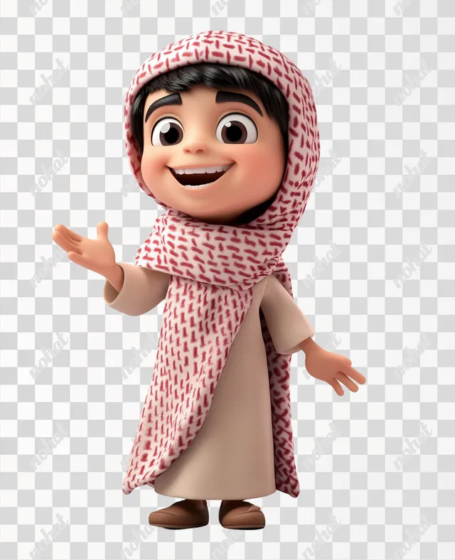 Smiling Boy in Traditional Saudi Attire: A 3D Adventure