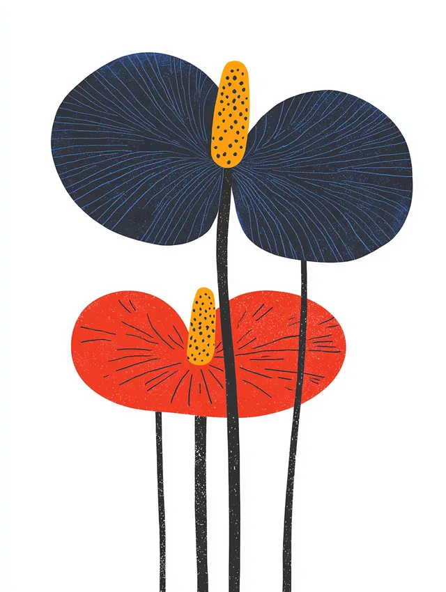 Illustration of Neon Blue Anthurium Plant on White Background