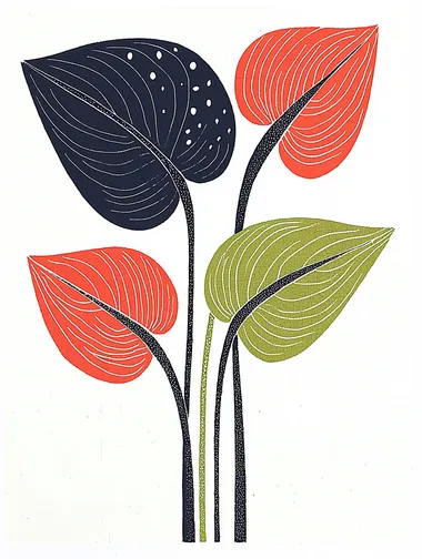 an illustration in the style of adolphe millot of a single neon-blue anthurium plant, white background cutout   rofile xu88em4
