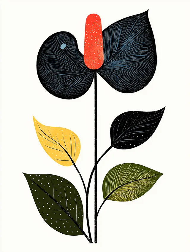 Neon-Blue Anthurium Plant Illustration for Modern Home Decor
