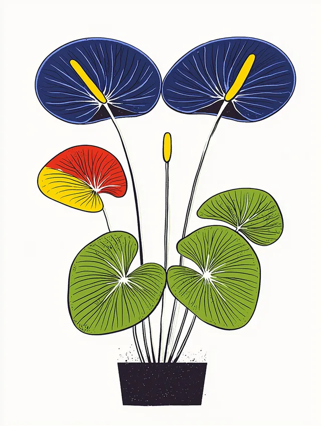 Neon-Blue Anthurium Plant Illustration for Modern Living Spaces