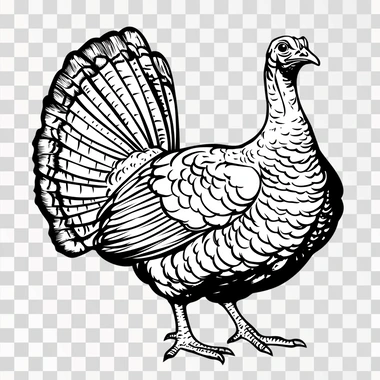 Line art black and white simplified of a buff looking turkey
