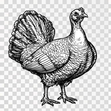 Line art black and white simplified of a buff looking turkey