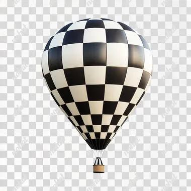 create a montgolfiere with a checkered pattern hyperrealistic on a white background