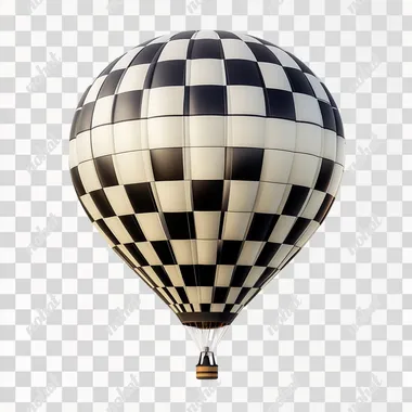 create a montgolfiere with a checkered pattern hyperrealistic on a white background