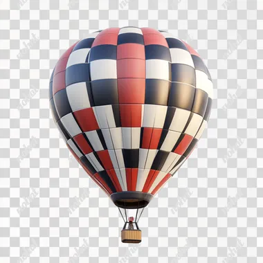 create a montgolfiere with a checkered pattern hyperrealistic on a white background